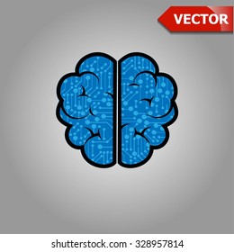Stylized brain. Circuit board texture. Icon flat style,