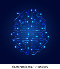 Stylized Brain. Circuit Board Texture, Electricity Mind - Illustration Vector