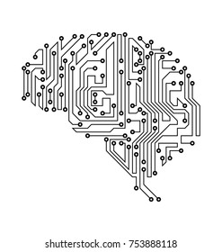 Stylized Brain. Circuit Board Texture, Electricity Mind - Illustration Vector