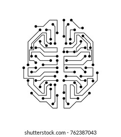 Stylized Brain. Circuit Board Texture, Electricity Mind - Illustration Vector