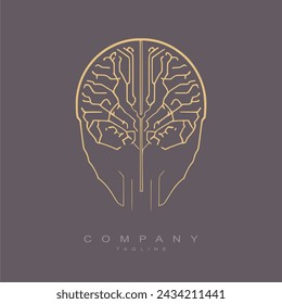 Stylized brain icon or logo. Simple flat thin line style human brain illustration.