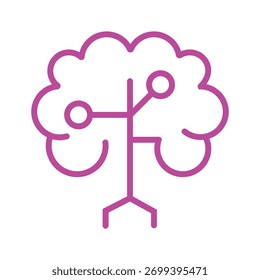 Ein stilisiertes Gehirnsymbol, das künstliche Intelligenz darstellt und eine wolkenähnliche Form mit verbundenen Knoten und Linien aufweist, die neuronale Netzwerke und fortschrittliche Technologie symbolisieren.