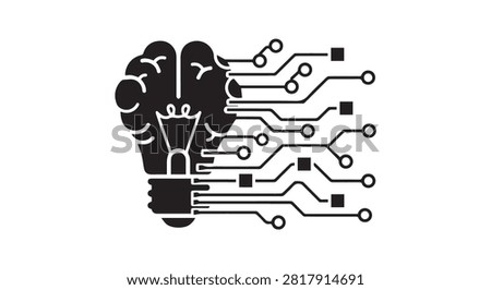 Stylized brain lightbulb symbol with electronic circuit connections representing artificial intelligence and innovation