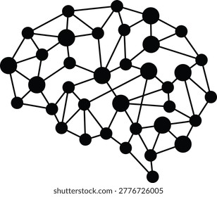 Stylized brain made of interconnected black dots and lines with artificial intel
