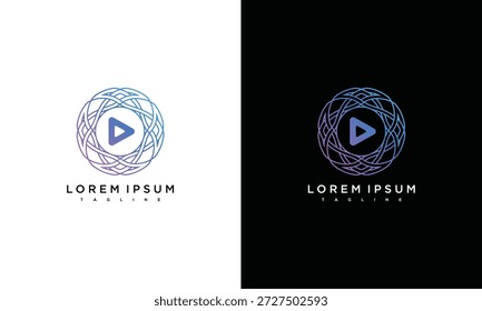 Un cerebro estilizado y logotipo de la tecnología en el fondo blanco y negro con el lema