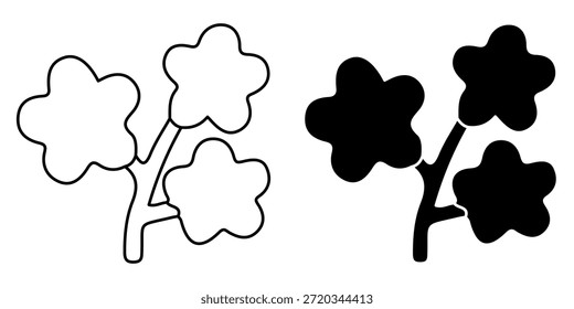 Stilisierte Zweigblumensymbol mit abgerundeten Formen und sauberer Silhouette. Perfekt für modernes Blumendesign, Naturbranding, Öko-Konzepte, dekorative Grafiken und minimale Illustrationen.