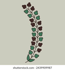 Stylized branch with leaves. Simple floral decorative element. Folk style.
