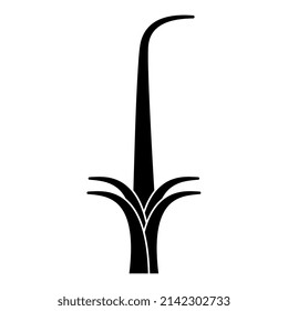 Stylized branch of reed plant. Ancient Egyptian hieroglyph. Black and white negative silhouette.