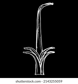 Stylized branch of reed plant. Ancient Egyptian hieroglyph. Hand drawn linear doodle rough sketch. White silhouette on black background.