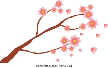 Stylized branch of sakura with flowers. Vector illustration