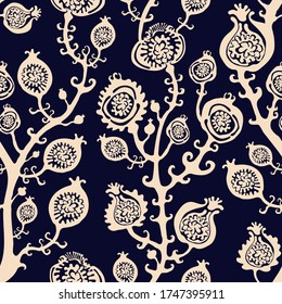 Stylized branches with flowers vector seamless pattern for decoration, wrapping, textile.