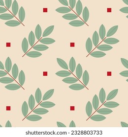 Stylized branches and leaves on light background vector seamless pattern