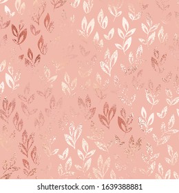 Stylized branches. Rose gold. Vector decorative pattern for design