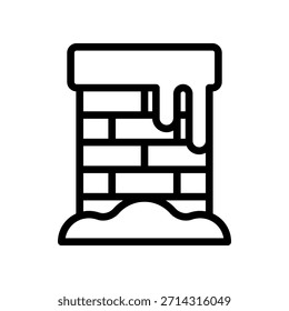 Stylized Brick Chimney With Smoke Over Snowy Ground. Line Art Icon for Fireplace or Home Decor