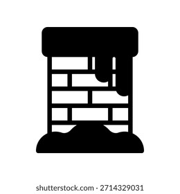 Stylized Brick Chimney With Smoke Over Snowy Ground. Icon for Fireplace or Home Decor