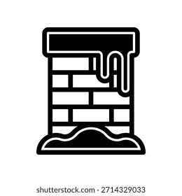 Stylized Brick Chimney With Smoke Over Snowy Ground. Icon for Fireplace or Home Decor