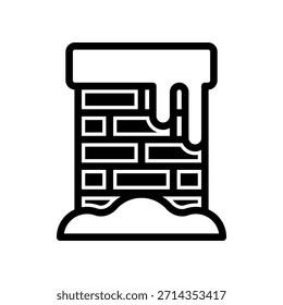Stylized Brick Chimney With Smoke Over Snowy Ground. Icon for Fireplace or Home Decor