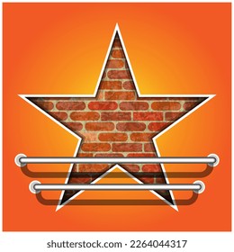 Stylized brick star with metal handrails. Decorative composition. Icon, emblem, template. Vector illustration