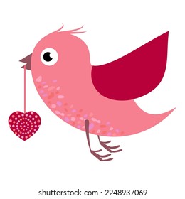 Stylized bright cartoon birds with decorative patterns hearts in their beak, a symbol of spring holidays, love, marriage, Valentine's Day