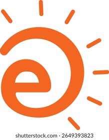 A stylized, bright orange lowercase letter 'e' is depicted with a sunburst effect radiating from its right side. The logo is clean and modern, suitable for branding.