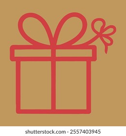 A stylized and bright red color gift box with a ribbon and bow