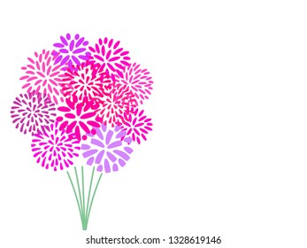 Stylized brightly bouquet from flowers. Simple vector illustration with place for your text. Can use for greeting card, banner or in web site.