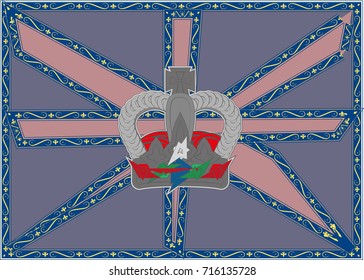 Stylized British crown on a flag. Vector illustration
