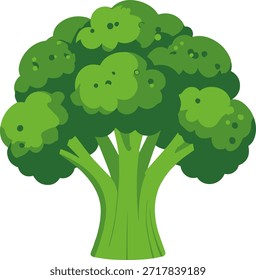 Ilustração de brócolis estilizada isolada sobre fundo preto. Ícone de Animação Vegetal Verde Saudável para Alimentos, Nutrição e Dieta Vegan Design.