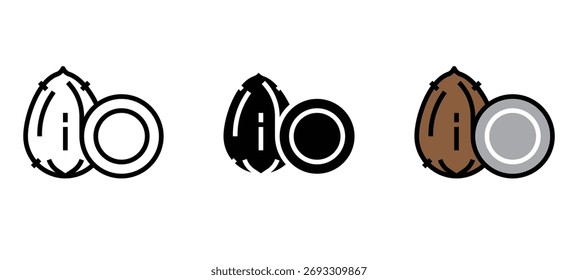 Stylized Broken Coconut Halves Outline Icon