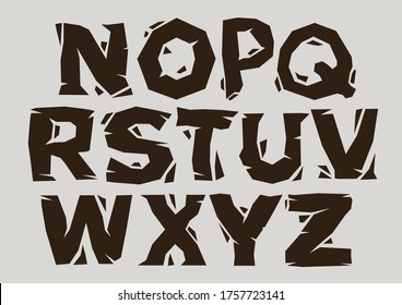 Stylized broken font and alphabet of N to Z. Vector illustration.