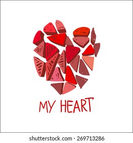 Stylized broken heart isolated on a white background.