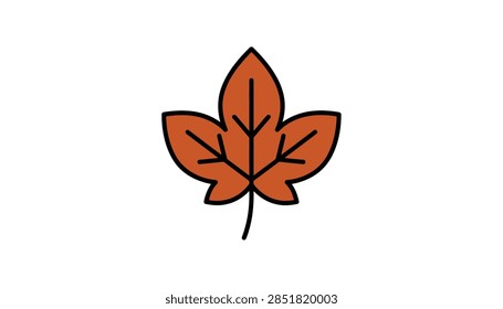 Stylized brown autumn maple leaf graphic icon with a thick black outline isolated on a clean white background.