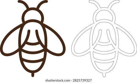 Stylized brown bee with outline for insect animal nature
