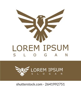 Stylized brown eagle logo with outstretched wings in a geometric design, symbolizing strength, freedom, and leadership. Suitable for corporate, military, or security brand identities