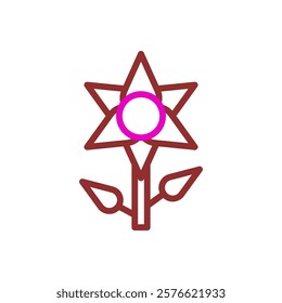 Stylized brown flower with purple circle icon design