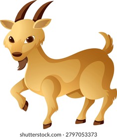 A stylized brown goat vector illustration with horns and a goatee on white background