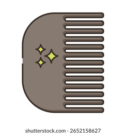 Stylized Brown Hair Comb with Three Yellow Star Accents Illustra