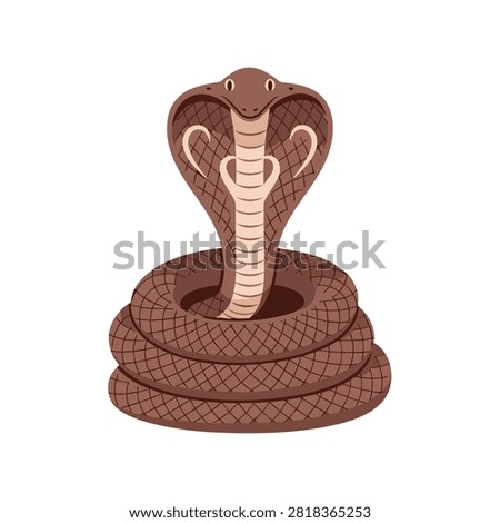 Stylized brown king cobra snake illustration coiled with expanded hood isolated on white background