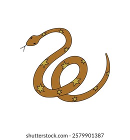 Stylized Brown Snake Featuring Intricate Star Patterns in a Vibrant and Playful Style