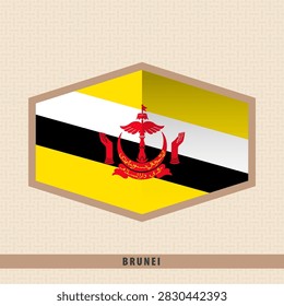 Stylized Brunei national flag inside a geometric hexagon frame.