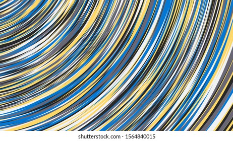stylized as brush strokes, smoothly curved blue, yellow, white, gray and black stripes of different thicknesses form a bright futuristic background. art wallpaper. vector