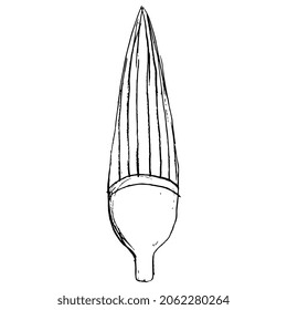 Stylized bud of lotus flower. Ancient Egyptian floral design. Hand drawn linear doodle rough sketch. Black silhouette on white background.