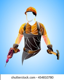 stylized Builder vector. Young businessman construction site engineer,close up.