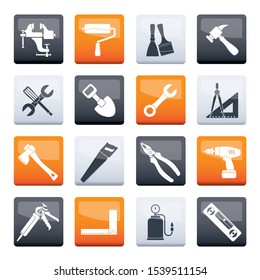 Stylized Building and Construction work tool icons over color background - vector icon set