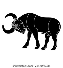 Stylized bull. Ancient Egyptian animal design. Black and white negative silhouette.