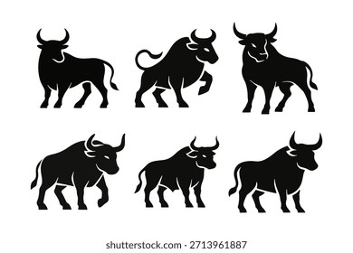 Stylized bull silhouette vector featuring a strong ox symbol and Taurus zodiac sign. Perfect for logos, mascots, finance, agriculture, and astrology design projects.