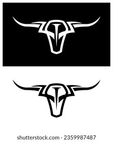 Stylized Bull skull vector logo concept. Isolated on black and white background.