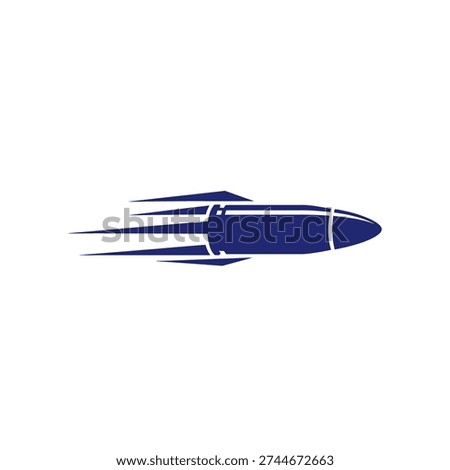 A stylized bullet in flight, with motion lines emanating from the base, on a white background