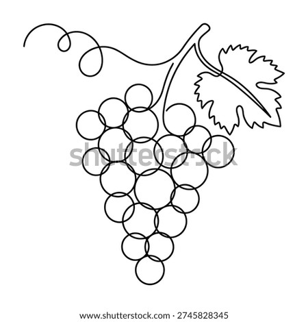 Stylized Bunch of Grapes with Leaf and Swirls - Vector Art