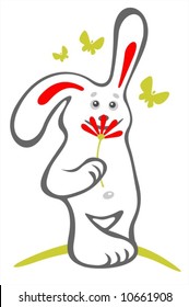 Stylized  bunny with flower on a white background. Romantic illustration.